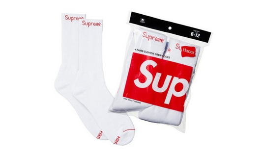 Supreme Hanes Crew Socks (4 Pack) White