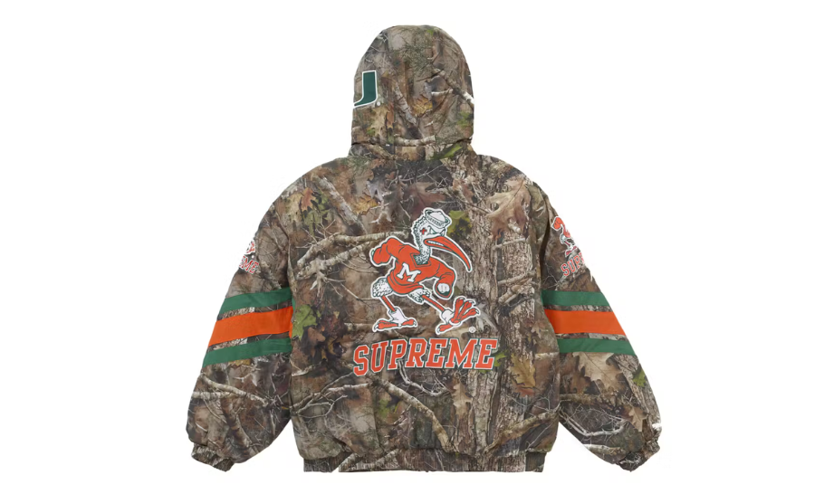 Supreme Mitchell &amp; Ness NCAA Hooded Stadium Jacket Woodland Camo